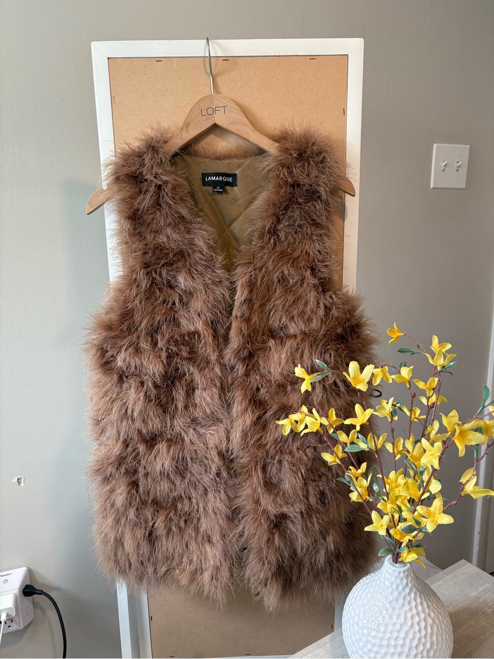LAMARQUE Brown 100% Turkey Feather Vest Size XS